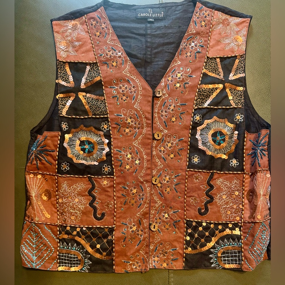 Carole Little, Embellished Black Silk/Cotton Vest